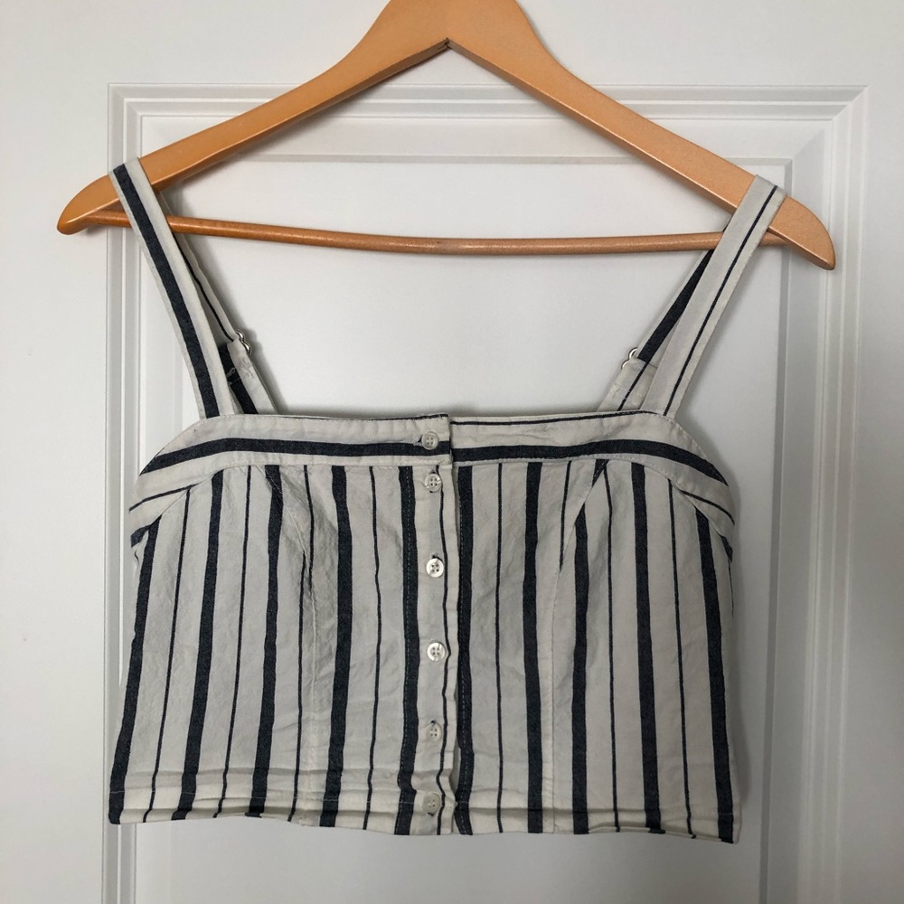Brandy Melville White & Blue Stripped Astrid Tank One Size